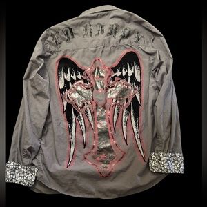 Ed Hardy vintage button down with velvet accents. New. Unisex.